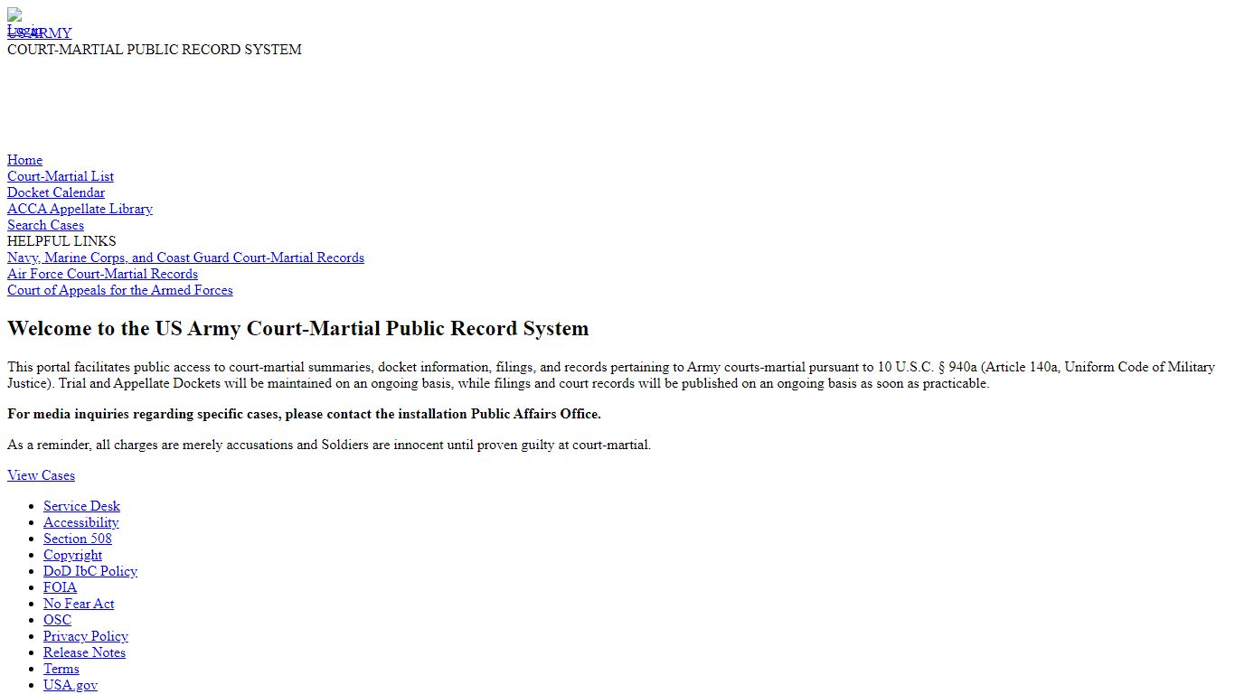 US Army Court-Martial Public Record System